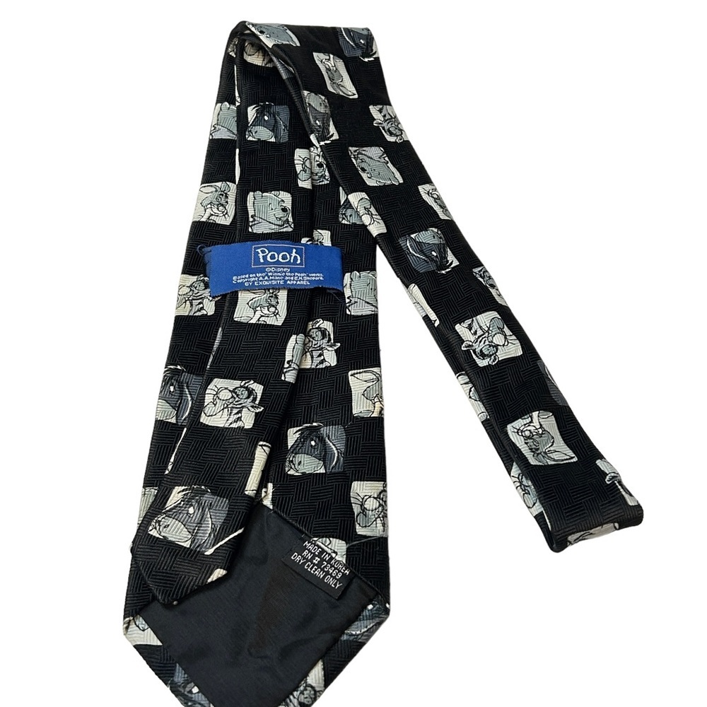 Disney Winnie The Pooh Tigger Eeyore Rabbit Squares Black Necktie - Picture 3 of 7